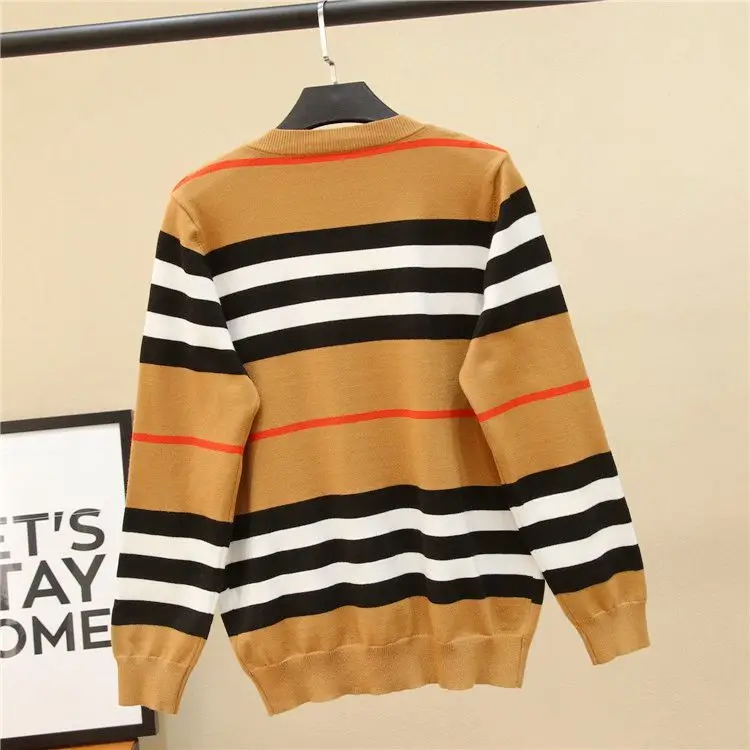 

Autumn new v-neck striped British vintage knit cardigan women's loose sweater coat