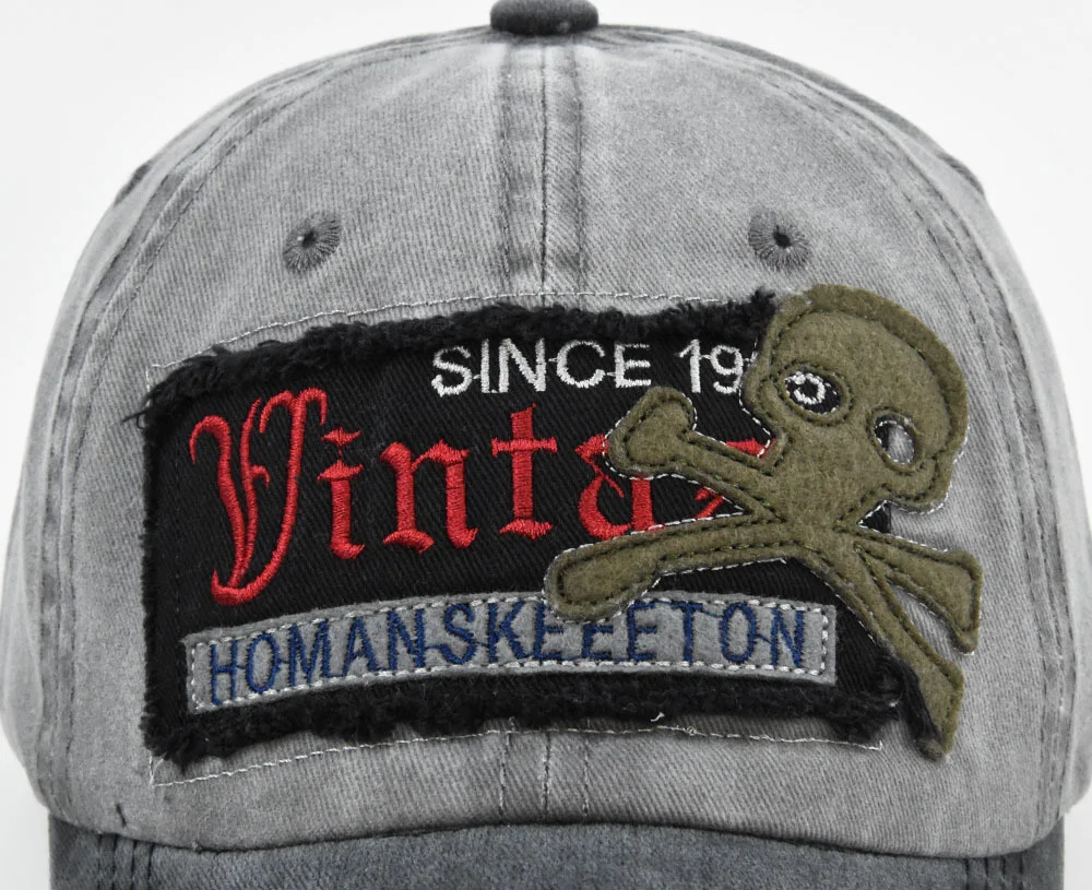 

dimensional Embroidered Baseball Cap water wash paste cloth embroidered skull Vintage baseball cap leisure sunshade cap
