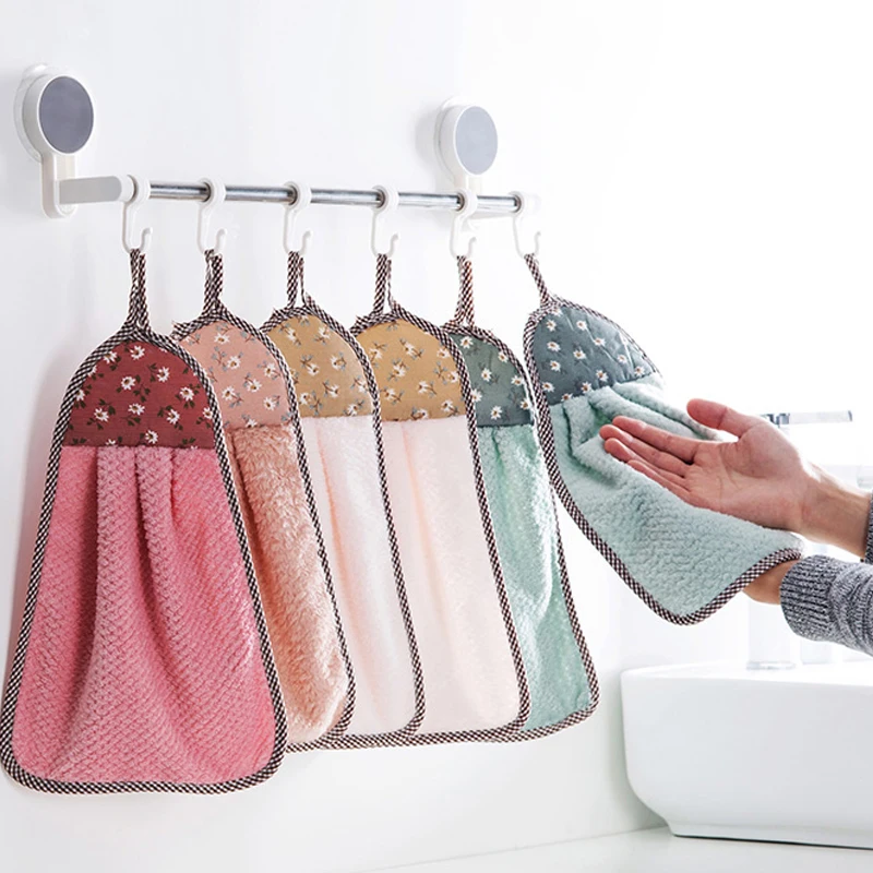 

Hand towel Coral Velvet Bath Supplies Soft Absorbent Hand Towel Kitchen Cloths Hanging Clothes Kitchen Accessories 30 * 40cm