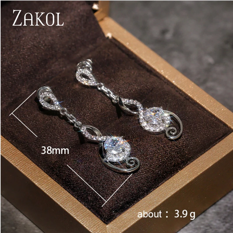 

ZAKOL Twist Long Dangle Earrings Women Fashion Jewelry Cubic Zirconia Engagement Wedding Party Female Drop Jewelry High Quality