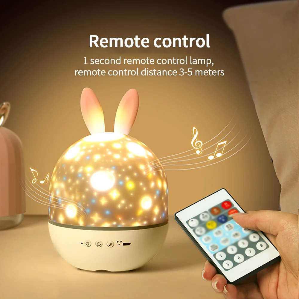 

LemonBest Remote Control Music Light Cute Rabbit Projection Lamp Led Night Light Suitable For Bedroom Home Projection Lamp