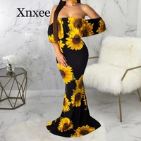 retro vintage floral print bodycon long womens dress casual off shoulder strapless backless maxi dress evening party vestidos