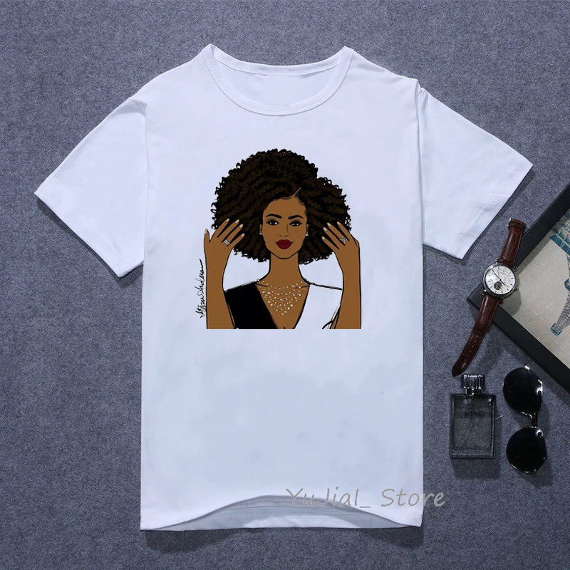 Y101782 Melanin Poppin футболка vogue Футболка женская черная африканская кудрявая волосы девушка футболка с принтом femme harajuku одежда женская футболка Топы - Цвет: Y101782