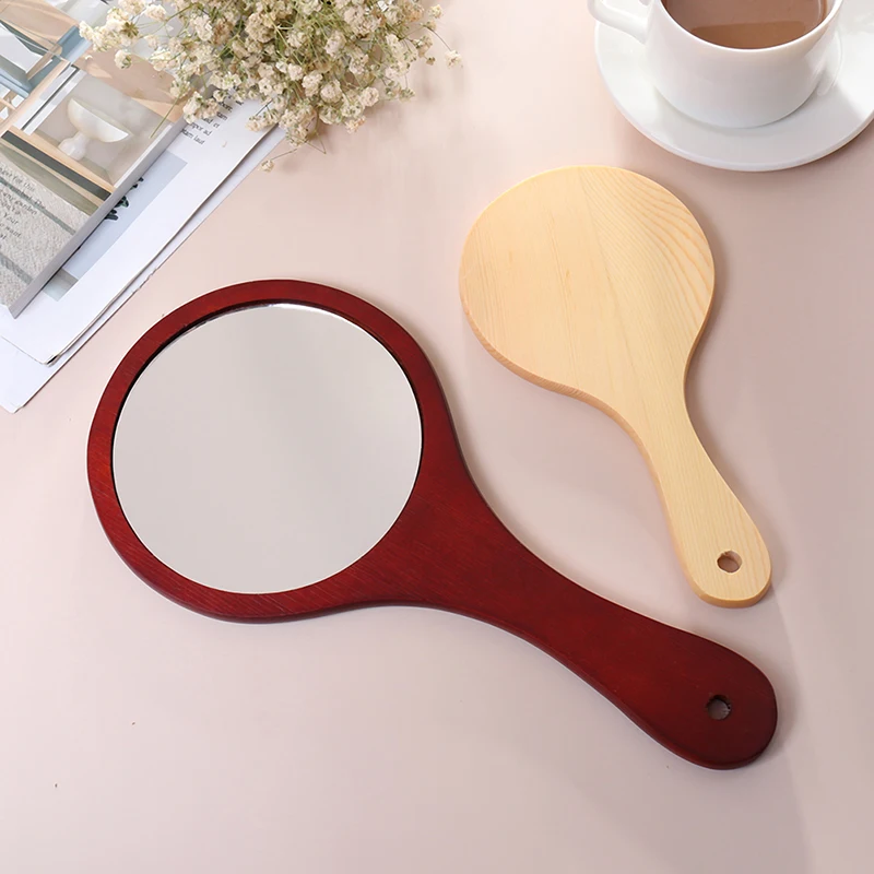 1pc Wooden Vintage Hand Mirrors Makeup Vanity Mirror Round Hold Cosmetic With Handle For Gifts | Красота и здоровье