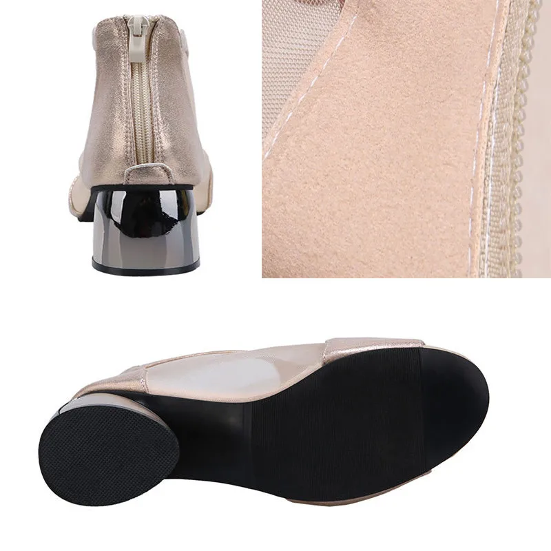 

Black Sexy Mesh Breathable Peep Toe Women Sandals Korean Style Non-Slip Zipper Cover Heel Comfortable Party Shoes Office Shoes