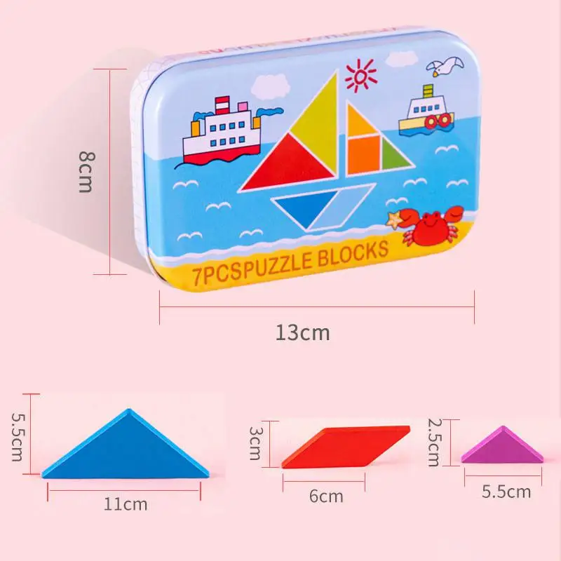 Деревянные Diy головоломки игрушки Танграм в железной коробке игры Монтессори