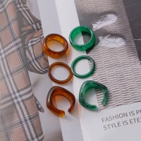 3pcsset creative retro design resin rings y2k style stackable jewelry geometric green brown fashion free size ring wholesale