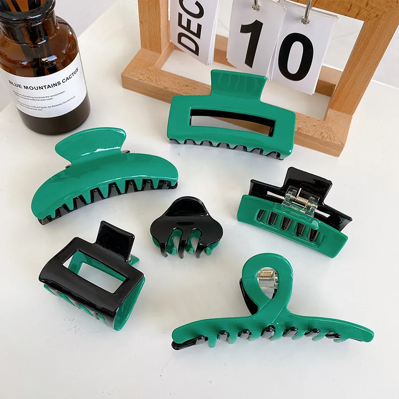 

Vintage Black and Green Splicing Geometirc Acetate Hair Clips Claw for Women Hairpin Crab Barrette Ornament Hair Accessories