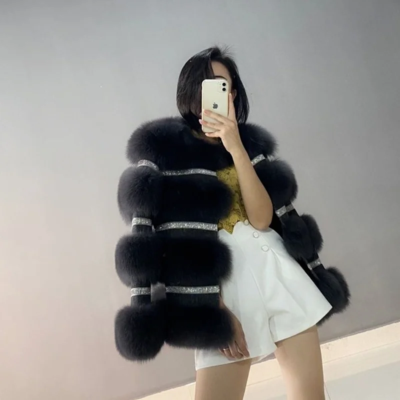 

2021 Autumn and Winter New Real Fox Fur Fur Coat Women Fashion Socialite Style Double-Faced Woolen Stitching Fashion Fur Coat