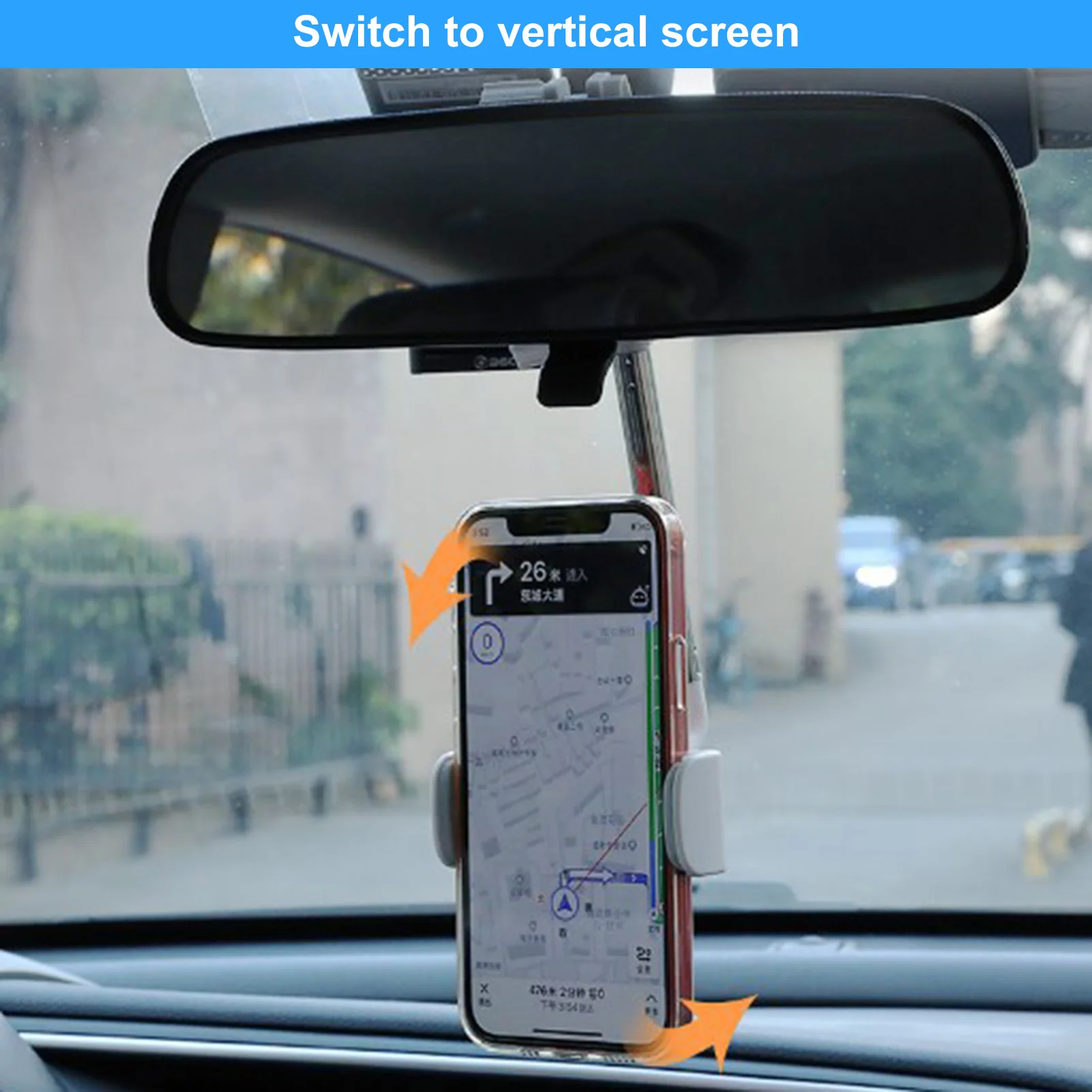 

360-degree Rotation Foldable Telescopic Mobile Phone Holder Car Phone Holder Rearview Mirror Front Seat Snap-on Phone Holder