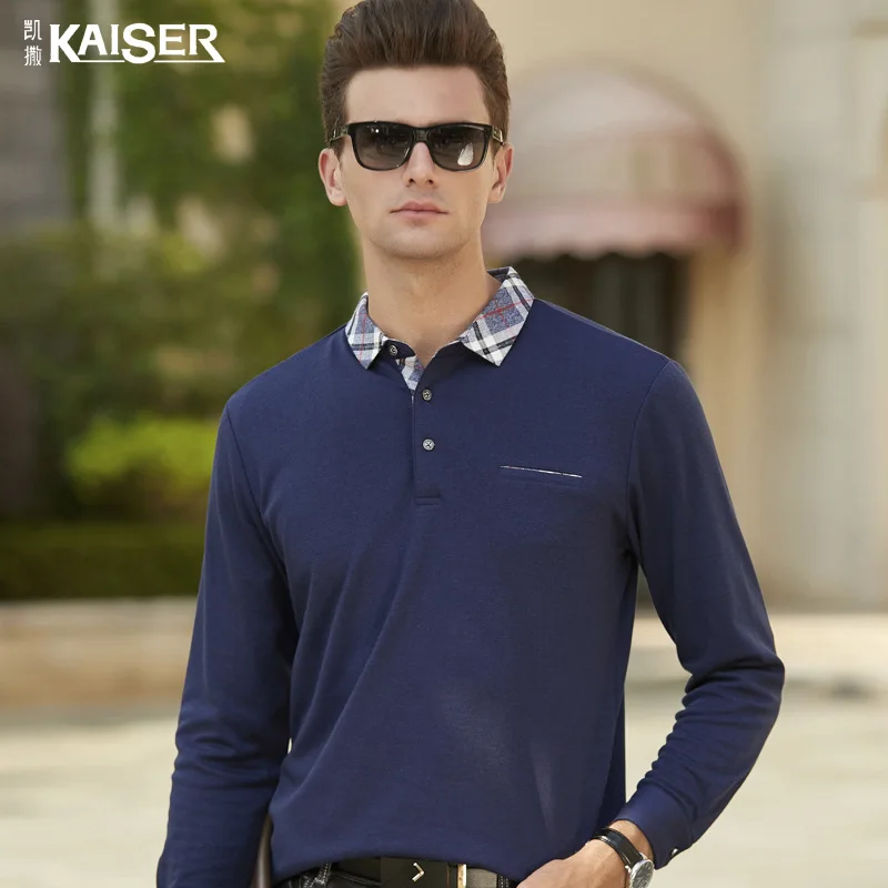 

Caesars Men's Spring and Autumn New Middle-aged Business Men's Long-sleeved T-shirt Men's Solid Color Lapel Polo Shirt рубашка