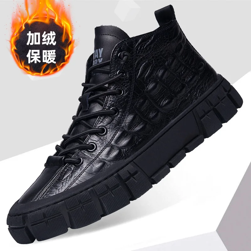 

Men's Shoes 2020 New Winter High Gang Shoes Men's Leather Trendy Cashmere Shoes Warm Cotton Shoes Men's Shoes