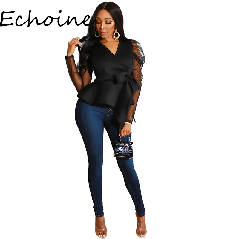 Женские повседневные топы из органзы в стиле пэчворк с рукавами и завязками