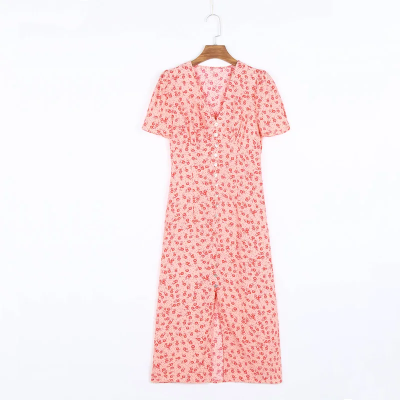 

Женское облегающее платье на пуговицах, Повседневное платье с цветочным принтом, V-образным вырезом и коротким рукавом, лето