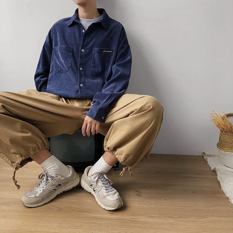 2019 осень и зима новый однотонный вельветовый с длинными рукавами порт ветер