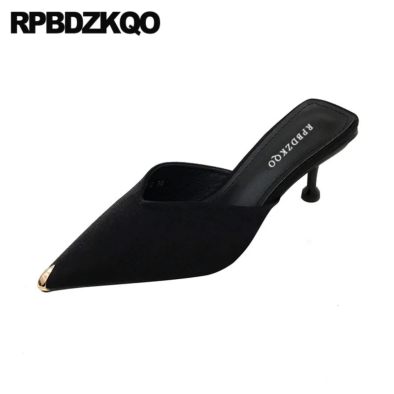 Повседневные Черные без задника Обувь тонкие корейские модельные туфли на