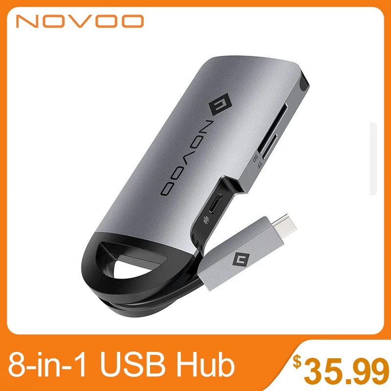 

NOVOO Hub Type C 8 Ports Portable Docking Station USB 3.0 Multiport Adapter Ethernet 100W Power Delivery Compitable to 4K HDMI