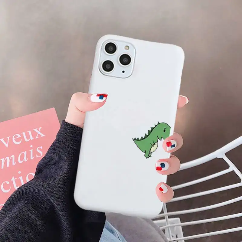 

Dinosaur cute cartoon pattern luxury protective Phone Case funda Candy Color for iPhone 6 7 8 11 12 s mini pro X XS XR MAX Plus