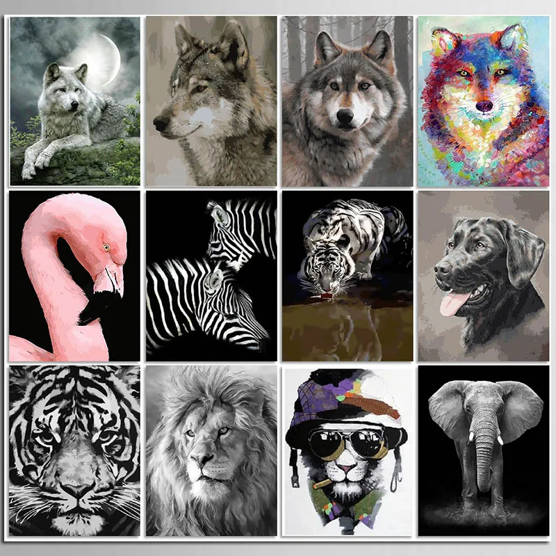 

Black and White Animals Coloring Diy Oil Painting By Numbers Tiger Lion Wolf Bear Wall Canvas Art Picture Home Decoration Gift