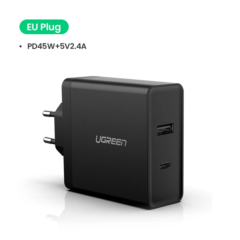 EU PD45W Charger Ugreen USB зарядное устройство PD 45 Вт быстрое зарядное устройство для iPhone X 8 Быстрая зарядка 3,0 для телефона Xiaomi зарядное устройство для MacBook Pro nintendo Switch - Тип штекера: EU PD45W Charger