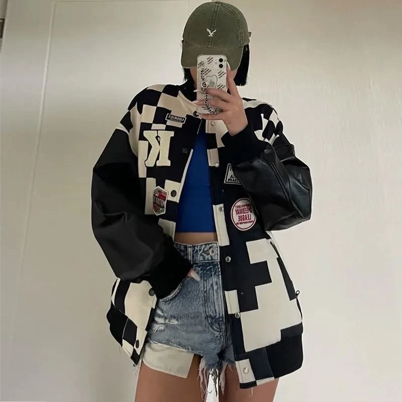 Женская свободная куртка черная винтажная в стиле Харадзюку с надписью