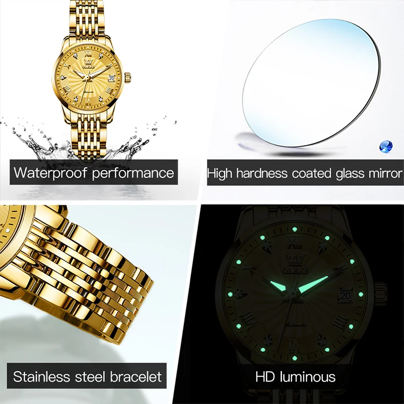 OLEVS Women Fashion Watch Diamond Automatic Mechanical Watch Luxury Gold Watches 30M Waterproof Top Brand Womens Clock Luminous enlarge