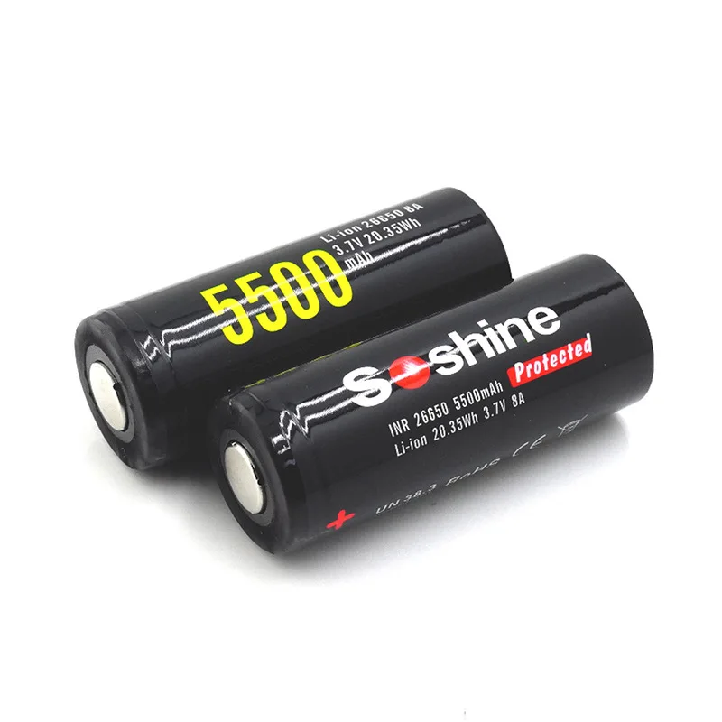 Soshine 5500 мАч 3 7 в 26650 перезаряжаемая батарея литий-ионная литиевая с защищенной