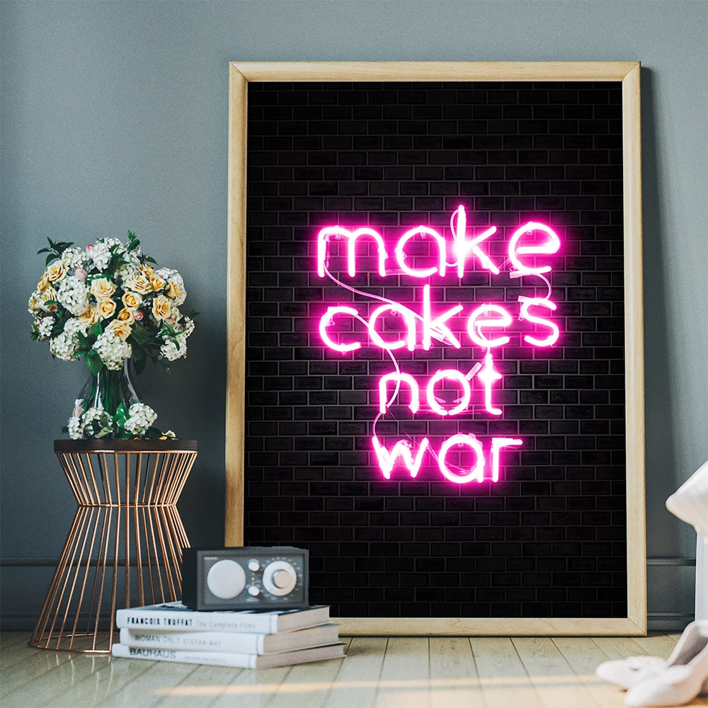 

Neon Wall Art Posters and Prints Canvas Painting Make Cakes Not War Quote Minimalism Picture For Living Room Home Decoration