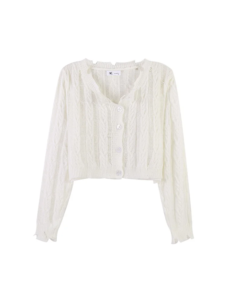 Вязаный кардиган футболка женский тонкий свитер на весну и осень пальто новинка