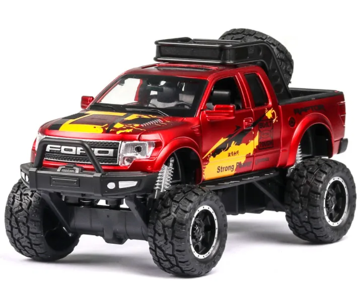 Red Новинка, игрушечный грузовик, 1:32, большая модель, игрушечный автомобиль для F150 Raptor, звуковой светильник, раздвижной автомобиль с мотоциклом для детей, игрушки, подарки - Цвет: Red