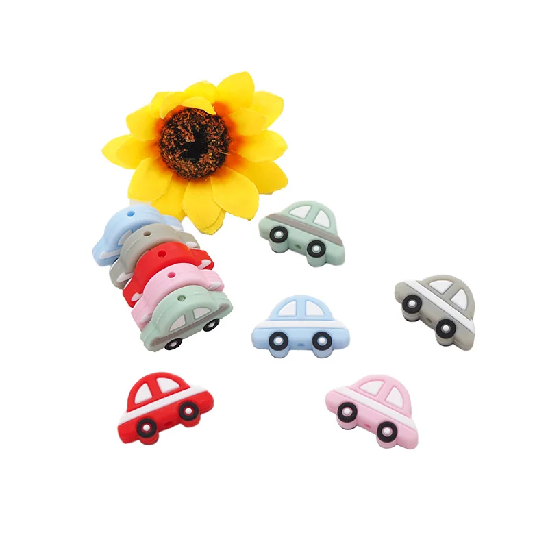 Chenkai-Cuentas de silicona para coche de beb&eacute;, cuidado bucal colorido para reci&eacute;n nacido, mordedor colgante, regalo de ducha, 10 Uds.-0