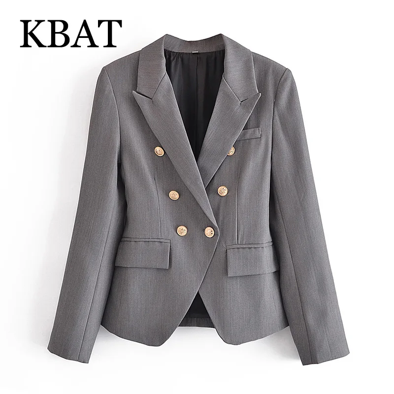 

KBAT 2021 Fashion Autumn Women's suit jacket Metal Double breasted All-match slim Loose long sleeves suit coat Chic top