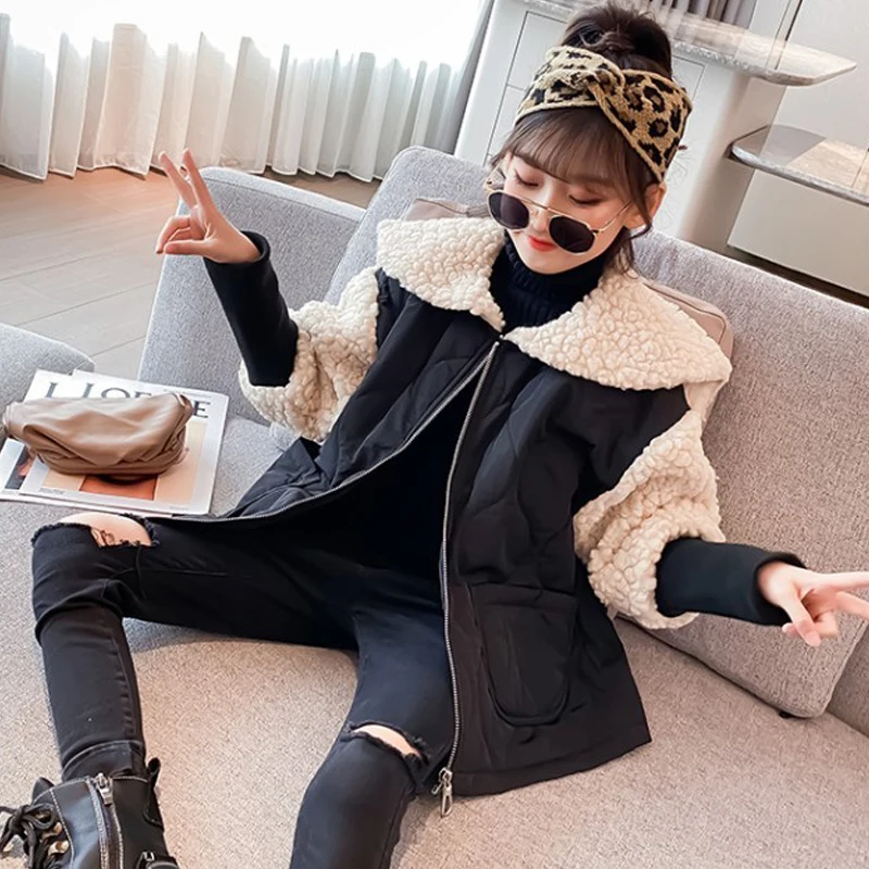 

2020 Winter Warm Fashion 5 6 9 10 12 Years Plus Velvet Thickening collar Long Faux Leather Fur Outwear Coat For Kids Baby Girls