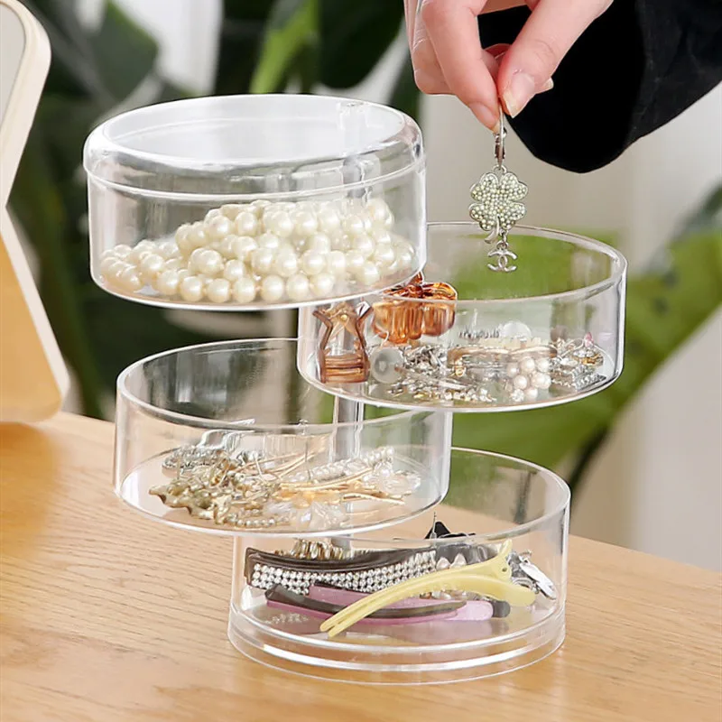 Вращающаяся прозрачная шкатулка для украшений сережек колец браслетов шпилек
