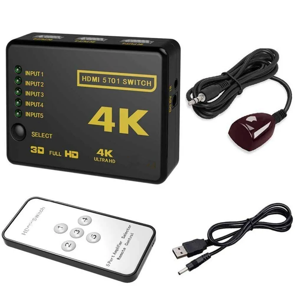 

HDMI-compatible Switcher 4K HD1080P 3 5 Port HD Switch Selector Splitter With Hub IR Remote Controller For HDTV DVD TV BOX Z2