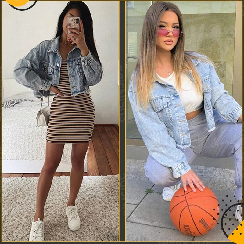 Dotfashion синяя короткая джинсовая куртка с рваными потрепанными краями и хлопьями для женщин Осенняя Повседневная однобортная одежда осеннее однотонное пальто