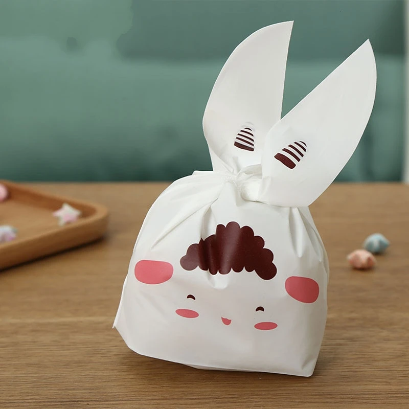 

100pcs 13.5x22x6cm stereoscopic rabbit ear plastic packaging bag Cookie Gift Bags For Candy Biscuits Snack Baking Package bag