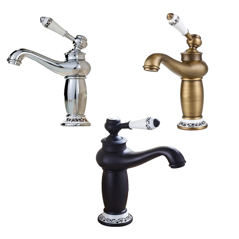 

Kitchen Faucet Retro Brass Single Lever & Ceramic Sink Faucet With Water Inlet For Bathtub Bathroom (Brass)
