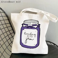 women shopper bag purple teaching printed kawaii bag harajuku shopping canvas shopper bag girl handbag tote shoulder lady bag
