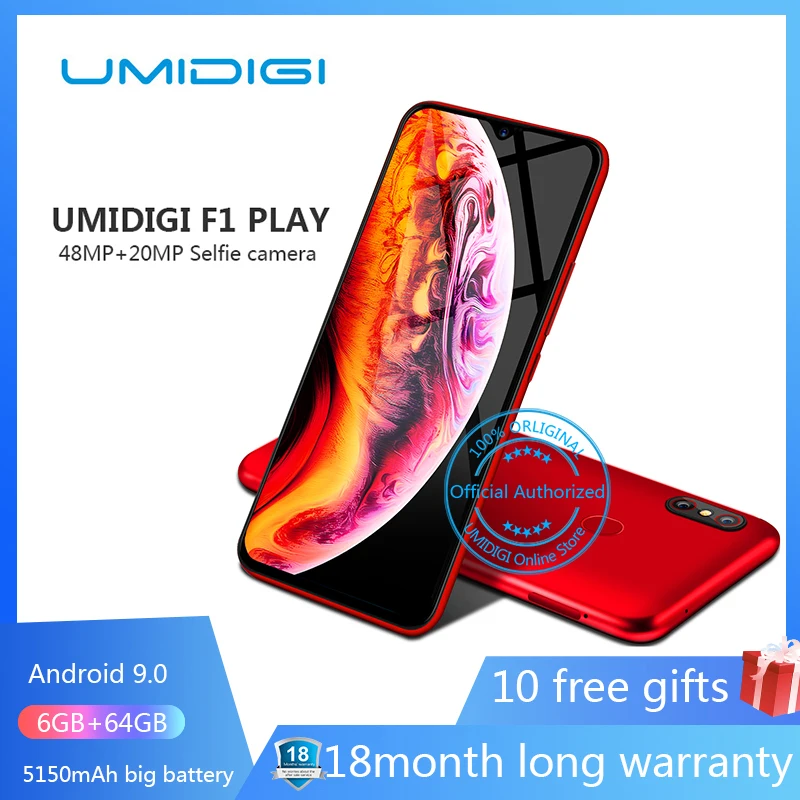 UMIDIGI F1 играть Android 9,0 48MP+ 8MP+ 16MP камеры 5150 mAh 6 ГБ Оперативная память 64 Гб Встроенная память 6," FHD восьмиядерный смартфон разблокирована 4g Мобильный фононов Двойная камера беспроводная зарядка