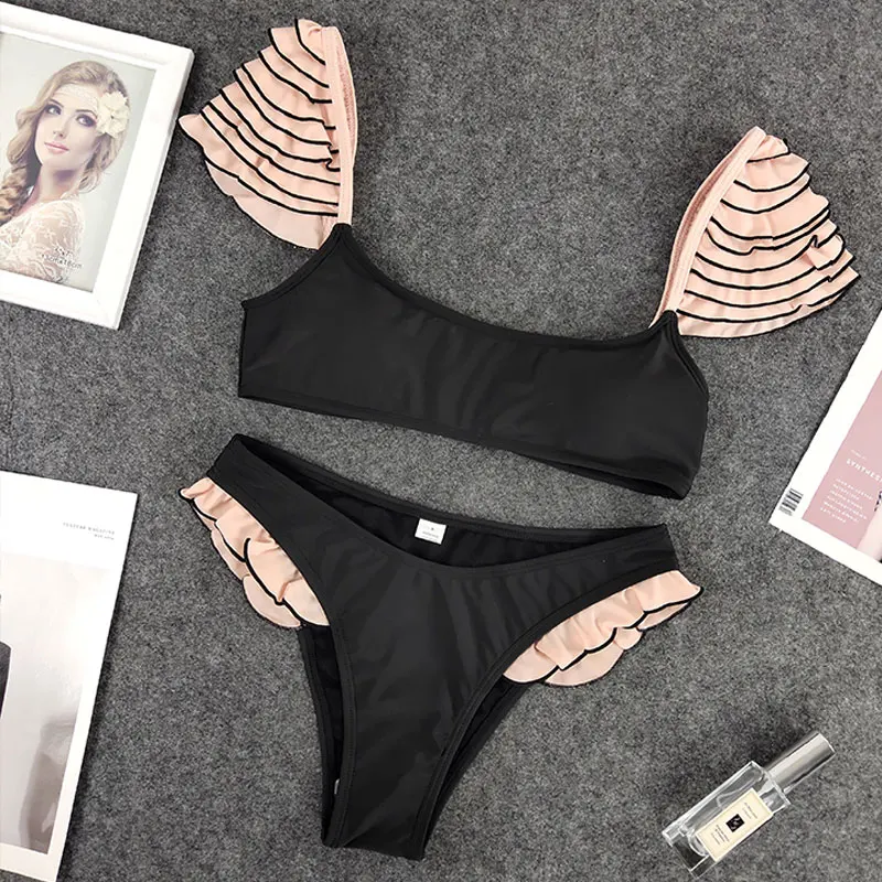 Новинка 2020 сексуальный черный комплект бикини WTCandy с оборками Бразильское