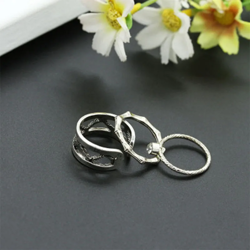 3 шт. Ретро открытие полые три Кольцо из элементов Набор Кристалл кости кольцо на