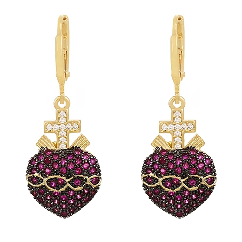 

Женские серьги-подвески в форме сердца, золотистые серьги с красными кристаллами, эффектные свадебные украшения, корейский стиль, 2021