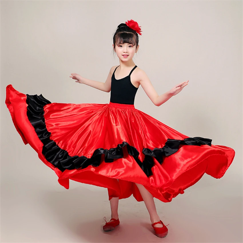 

New Princess Girls Big Swing Skirt Spanish Flamenco Dance Costumes Skirt Gypst Ballroom Belly Dance Dress Carnival Party Dresses