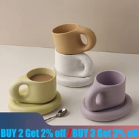 300ml creative nordic home decoration handmade fat handle mug oval plate personalized ceramic cup saucer coffee tea milk cake