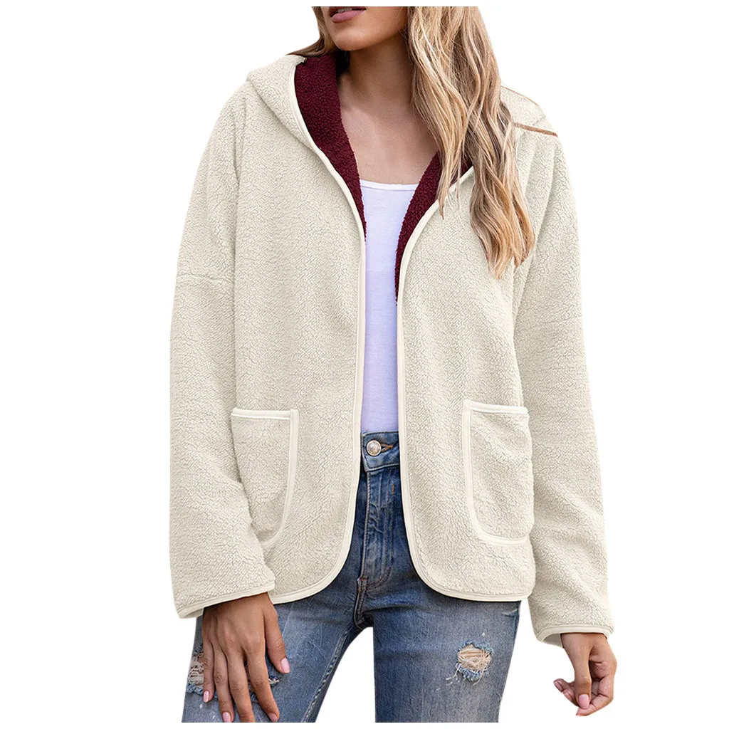 

2020 Women Fashion Hoodie Patchwork Long Sleeve Fashion Retro Loose Atmosphere Plush Pockets Zipper Coat Tops