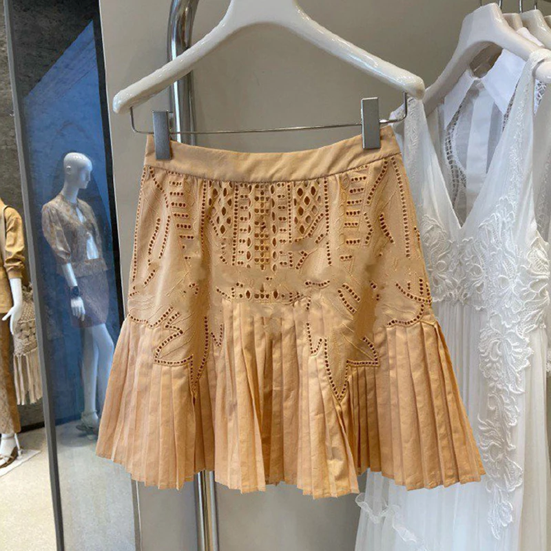 

Юбка женская трапециевидная из чистого хлопка, нишевая Однотонная юбка средней длины с вышивкой, с вырезами, весна-лето