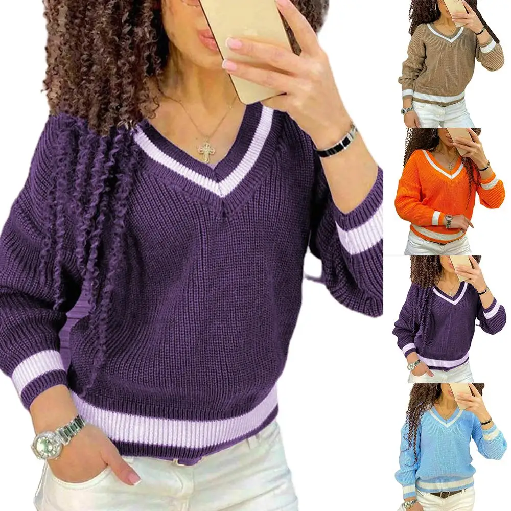 

Женский Зимний пуловер с V-образным вырезом и длинным рукавом