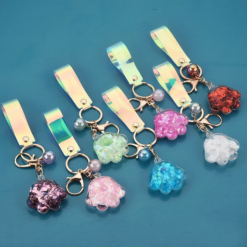 

Into The Oil Quicksand Cat Claw Keychain Laser Chain Car Key Chain Girl Decoration Accessories Student Bag Pendant