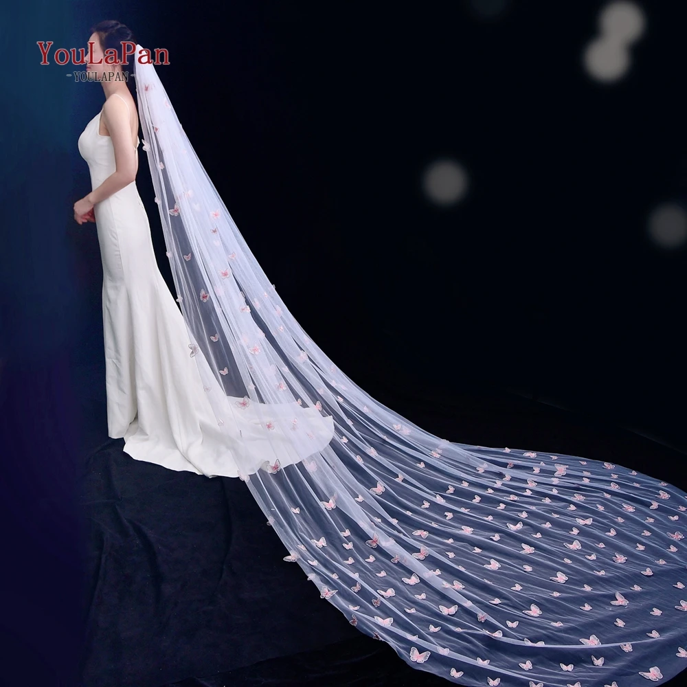 

YouLaPan V24 Elegant Bridal Long Veils Ivory White Wedding Veil with Butterfly-Flower for Women Marriage 2020 New Arrival